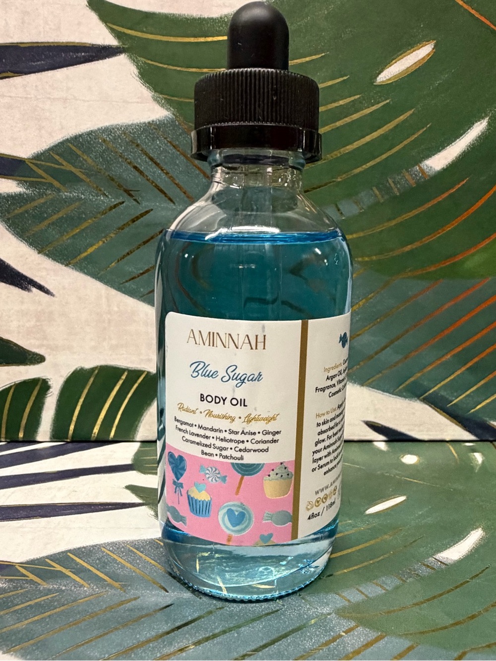 Aminnah Blue Sugar Body Oil 4 oz Sweet Spicy Gourmand NEW
